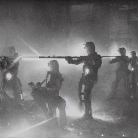 Grainy S Photo Of A Cybernetic Warriors Shooting Stable Diffusion