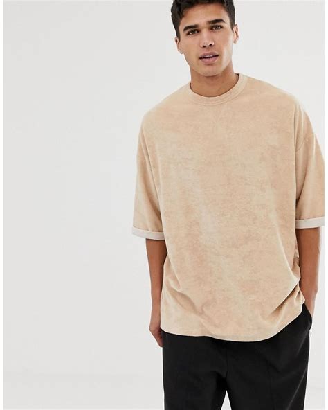 Asos Cotton Oversized T Shirt With Half Sleeve In Beige Natural For