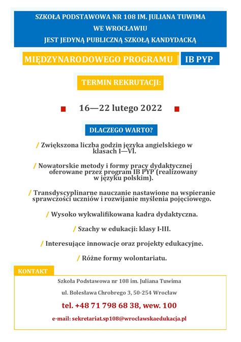 Oferta szkoły Szkoła Podstawowa nr 108 im Juliana Tuwima we Wrocławiu