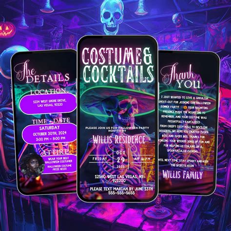 Funny Costumes And Cocktails Halloween Party Invitation Editable Digital