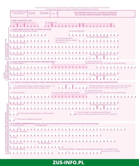 Formularz ZUS ZCNA druk online do pobrania wzór wypełniony