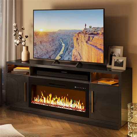 BELLEZE 70 Fireplace TV Stand For TVs Up To 75 LED Light