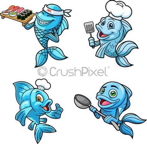 Fish Cartoon Characters. Vector Hand Drawn Collection Set - stock ...