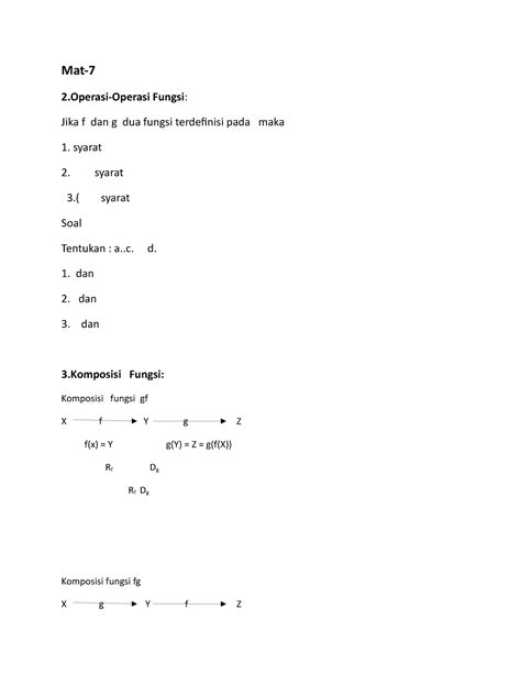 Mat 7 Matematika Dasar Mat 2 Operasi Fungsi Jika F Dan G Dua Fungsi Terdefinisi Pada Maka