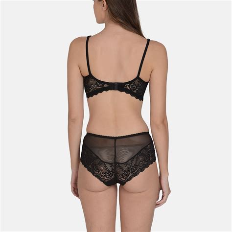 Buy Mod Shy Lacy Soft Net Non Padded Lingerie Set Black Online