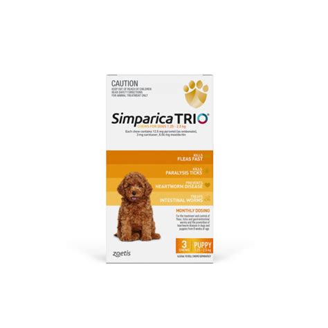 Simparica Trio Dog Puppies 2.8 - 5.5lbs Yellow 3 Pack CanadaVet