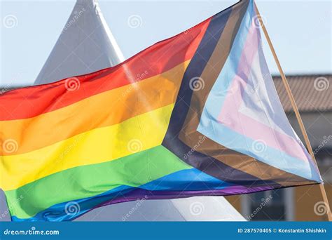 Lgbt Progress Pride Flag Waving In The Wind Stock Image Image Of