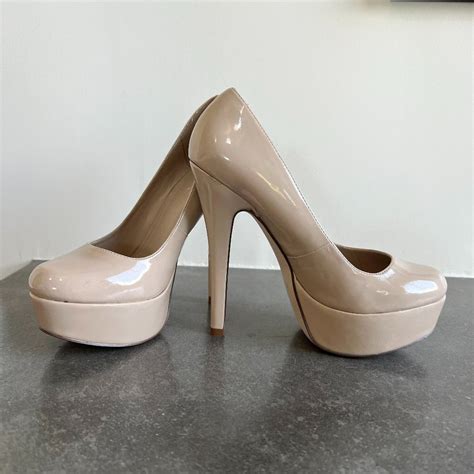 Aldo Nude Patent Leather Platform Pumps Gem