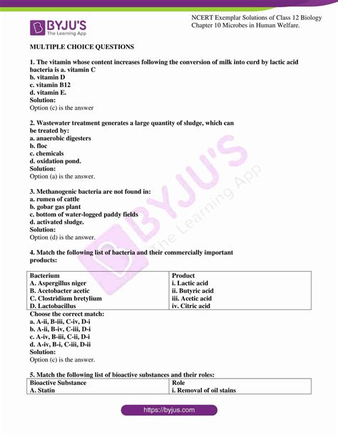 Ncert Exemplar Solutions Class Biology Chapter Microbes In