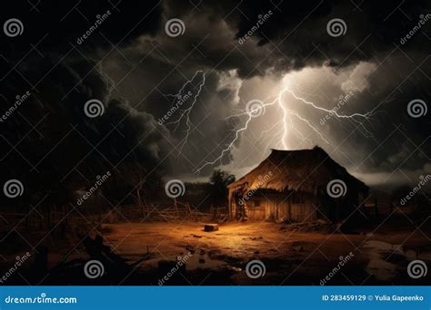 Lightning Lightning Strikes Against The Dark Cloudy Sky Illustration