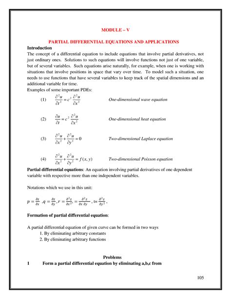 Partial Differential Equations And Applications Module V Partial Differential Equations And