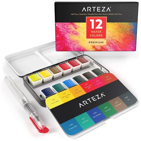 Watercolor Artist Paint Half Pans Set Of 12 Arteza Arteza Watercolor Paint Set