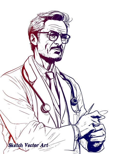 doctor hand drawing sketch art style black  white vector