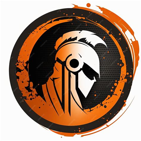 Premium Ai Image Spartan Helmet Emblem Illustration In Orange Circle