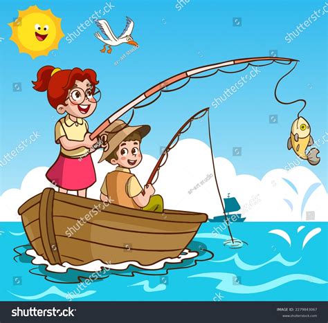 Kids Fishing Sea Cartoon Vector Stock Vector (Royalty Free) 2279843067 ...