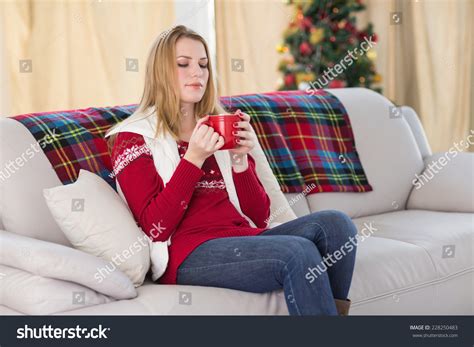 Cheerful Cute Blonde Sitting On Couch Stock Photo 228250483 Shutterstock