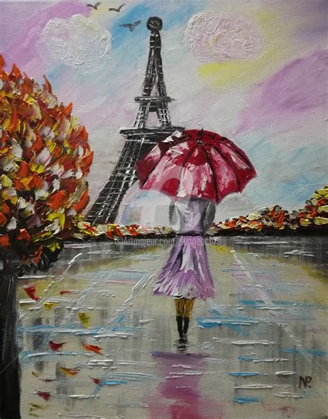 Love In Paris, Girl, Umbrella, Autumn, P, Painting by Nataliia ...