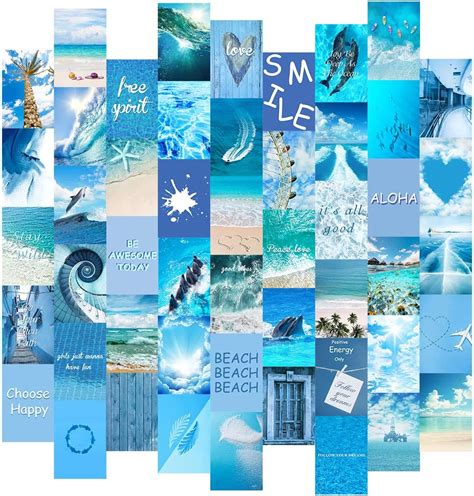 Blue Wall Collage Kit - Beach Aesthetic DÃ©cor, 50 Set of 4x6 inch ...