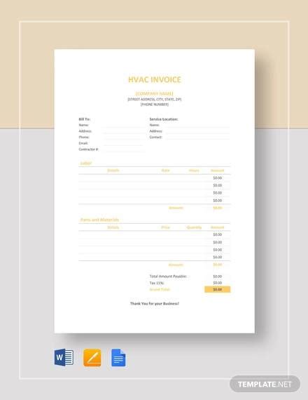 FREE 13+ Sample HVAC Invoice Templates in PDF | MS Word