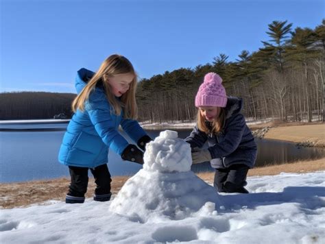 Premium AI Image | Kids building a snowman in winter day