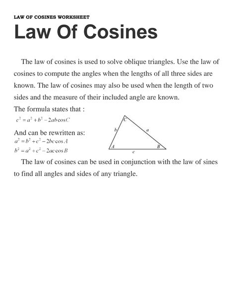 SOLUTION Law Of Cosines Worksheet Studypool Worksheets Library