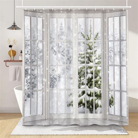 Jbralid Christmas Winter Forest Snowflake Polyester Shower Curtains For