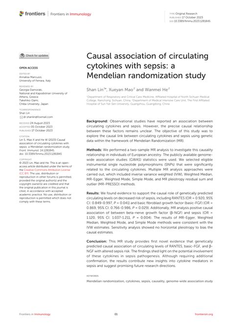 Pdf Causal Association Of Circulating Cytokines With Sepsis A