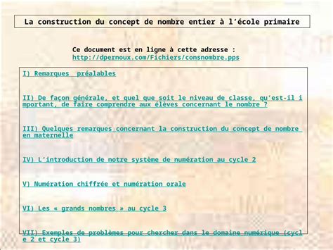 Ppt La Construction Du Concept De Nombre Entier à Lécole Primaire