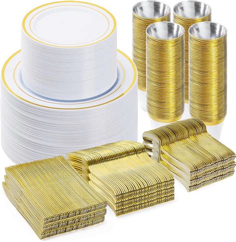 Amazon Bestvip 600PCS Plastic Dinnerware Set 100 Guests Gold