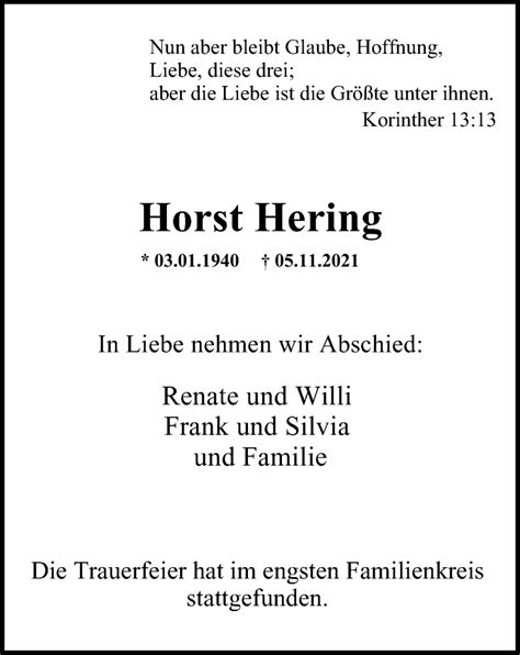 Traueranzeigen Von Horst Hering Trauer In Nrw De