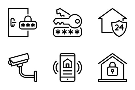 Home Security Line Icons Set Secure Surveillance Police Protect