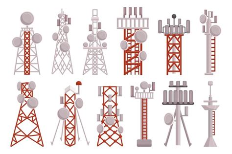 Premium Vector Radio Towers Set Tall Metal Structures Transmitting