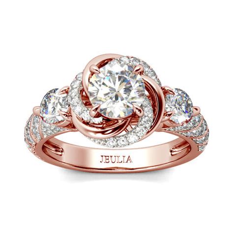 Jeulia Halo Redondo Anillo De Plata Esterlina Con Corte Floral Jeulia