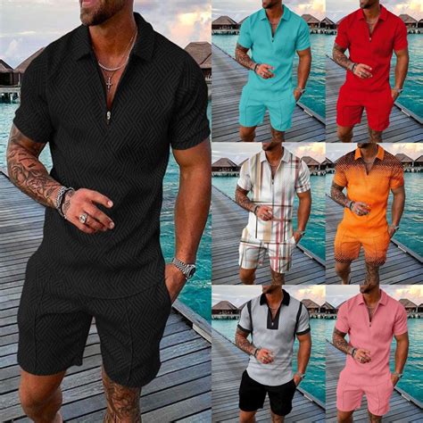 Mens Short Sets 2 Piece Outfits Polo Shirt Fashion Summer Tracksuits