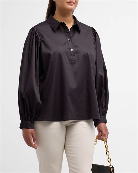 Harshman Plus Size Lois Blouson Sleeve Cotton Shirt Neiman Marcus