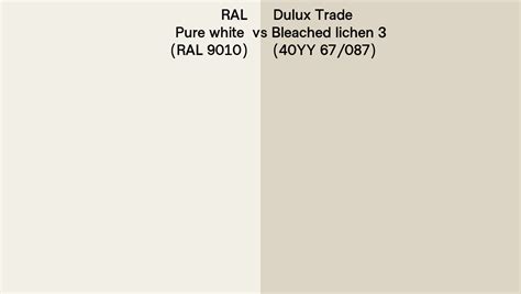 Ral Pure White Ral 9010 Vs Dulux Trade Bleached Lichen 3 40yy 67087 Side By Side Comparison