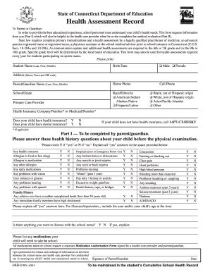 Fillable Online Sde Ct Ct Health Assessment Form Fax Email Print