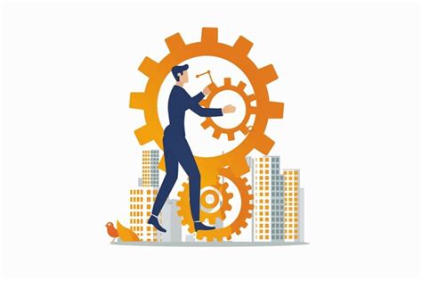 Businessman Pushing Gear Illustration Premium Ai Generated Vector