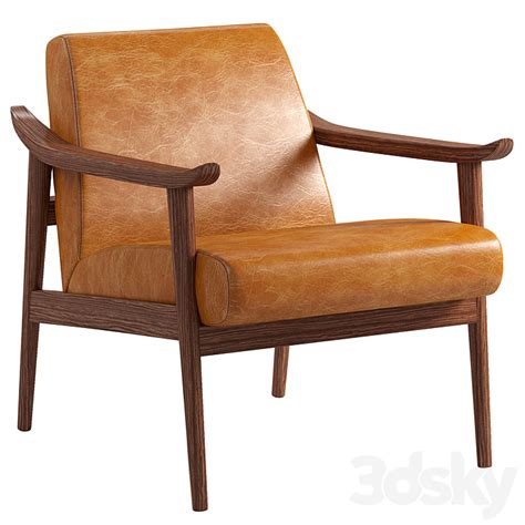 Mid Century Leather Show Wood Chair Chair 3D Model