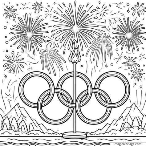 Coloriage Des Anneaux Olympiques Avec Des Feux D Artifice Dessin Gratuit