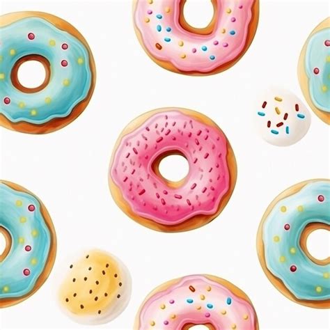 Premium Ai Image Hand Painted Watercolor Donuts Seamless Pattern Design