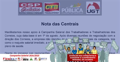 Centrais Sindicais publicam nota de apoio à greve dos Trabalhadores dos