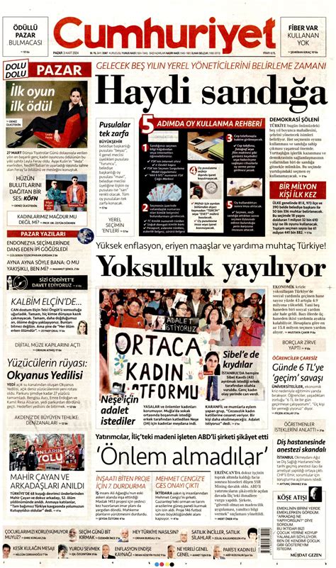 Cumhuriyet Gazetesi - Cumhuriyet Manşet Oku - Haberler 31 Mart 2024