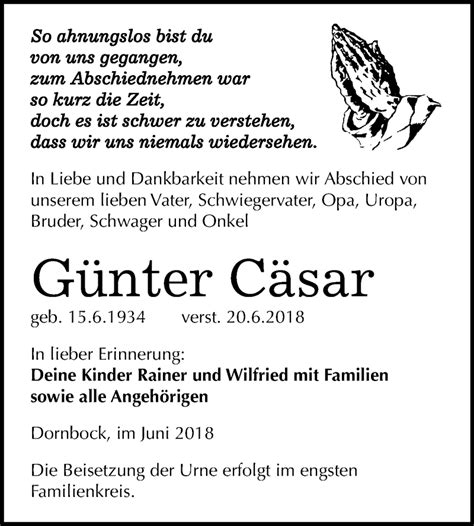 Traueranzeigen von Günter Cäsar abschied nehmen de