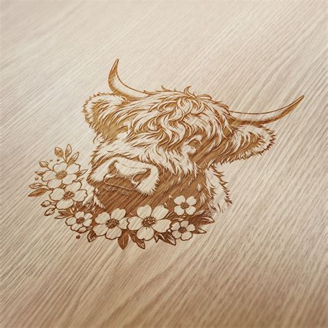 Highland Cow Flowers Lightburn Png Lightburn File Laser Engraving