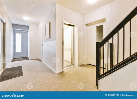 Wooden Staircase In Spacious Hall Of Apartment Stock Image Image Of