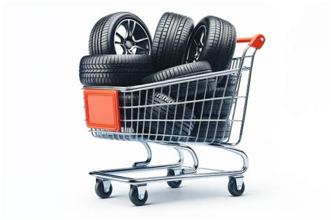 Premium Photo A Shopping Cart Filled With Car Tires Isolated On White