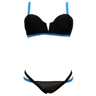 Sexy Spaghetti Strap Spliced Push Up Color Block Bikini Set For Women