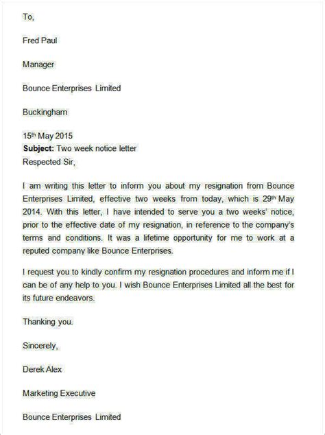 Free 15 Sample Two Weeks Notice Letter Templates In Ms Word Pdf