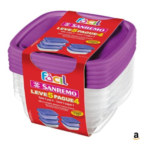 Conjunto de Potes Plásticos de 530ml Leve 5 Pague 4 Cor Sortida